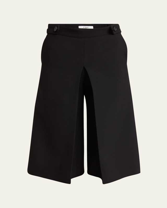 Pleat Wide-Leg Bermuda Shorts